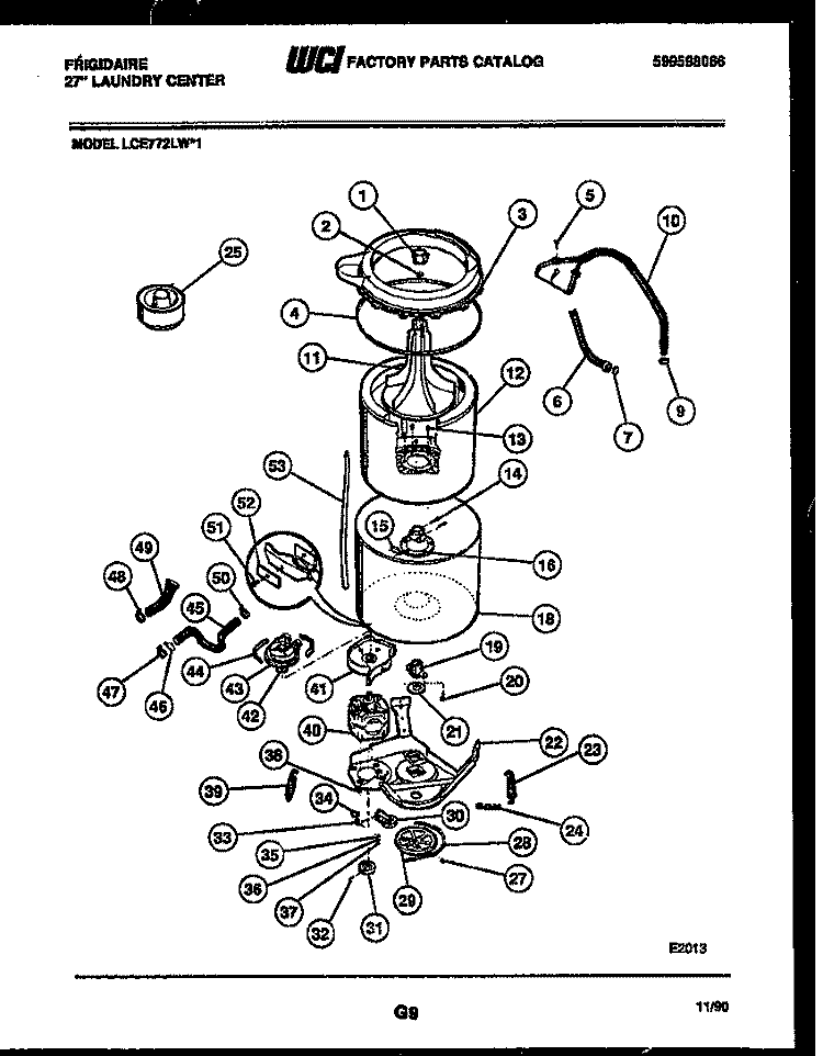 TUB DETAIL Diagram and Parts List for LCE772LW1  Frigidaire Washer Dryer Combo
