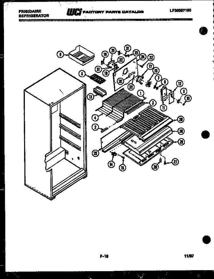 SHELVES AND SUPPORTS Diagram and Parts List for FPE21TCF1  Frigidaire Refrigerator