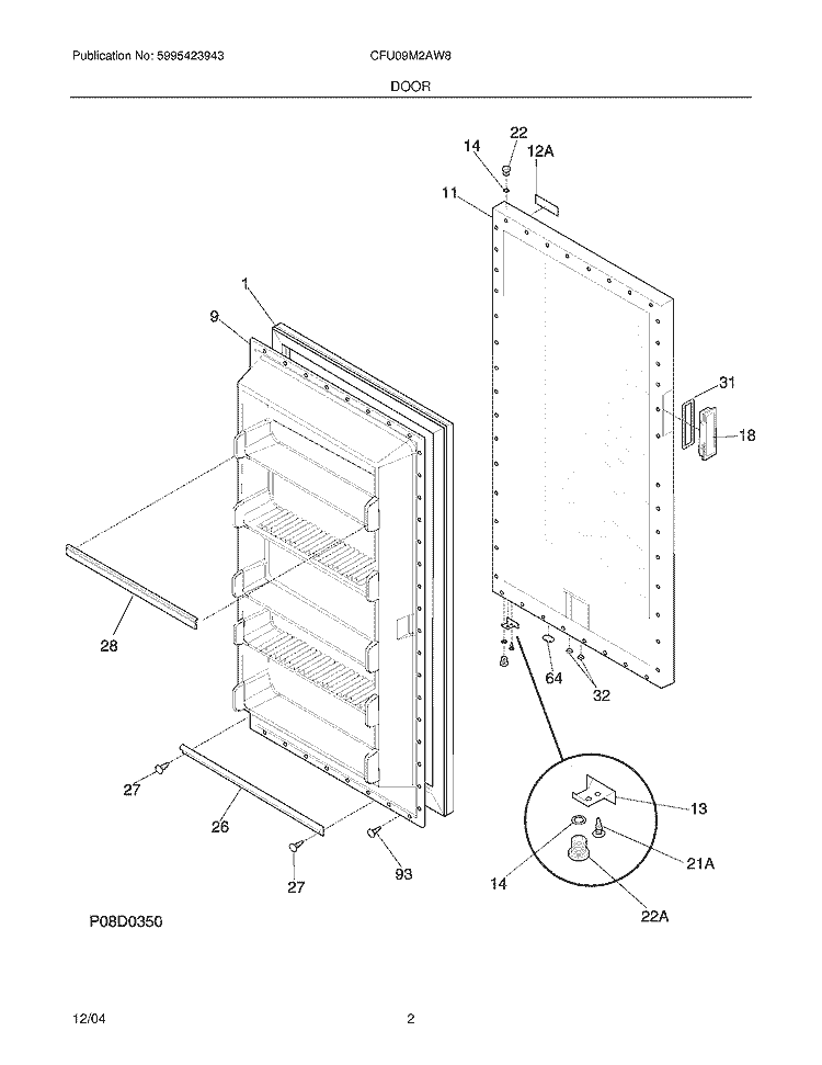 DOOR Diagram and Parts List for CFU09M2AW8  Uni Freezer