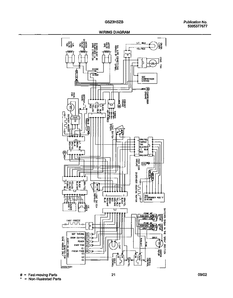 WIRING DIAGRAM Diagram and Parts List for GS23HSZBW1  Frigidaire Refrigerator