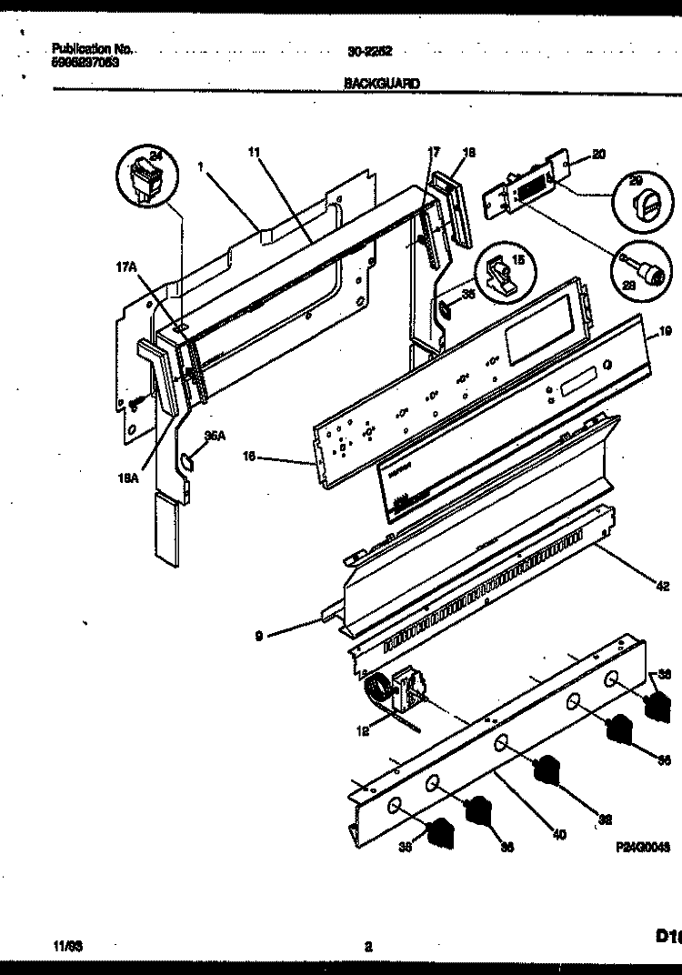 BACKGUARD Diagram and Parts List for 30-2252-00-03  Tappan Range