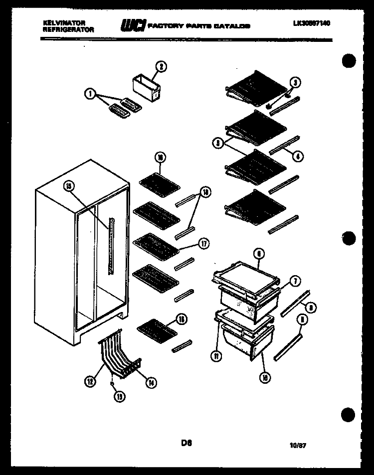 SHELVES AND SUPPORTS Diagram and Parts List for FSK190EN1V  Kelvinator Refrigerator