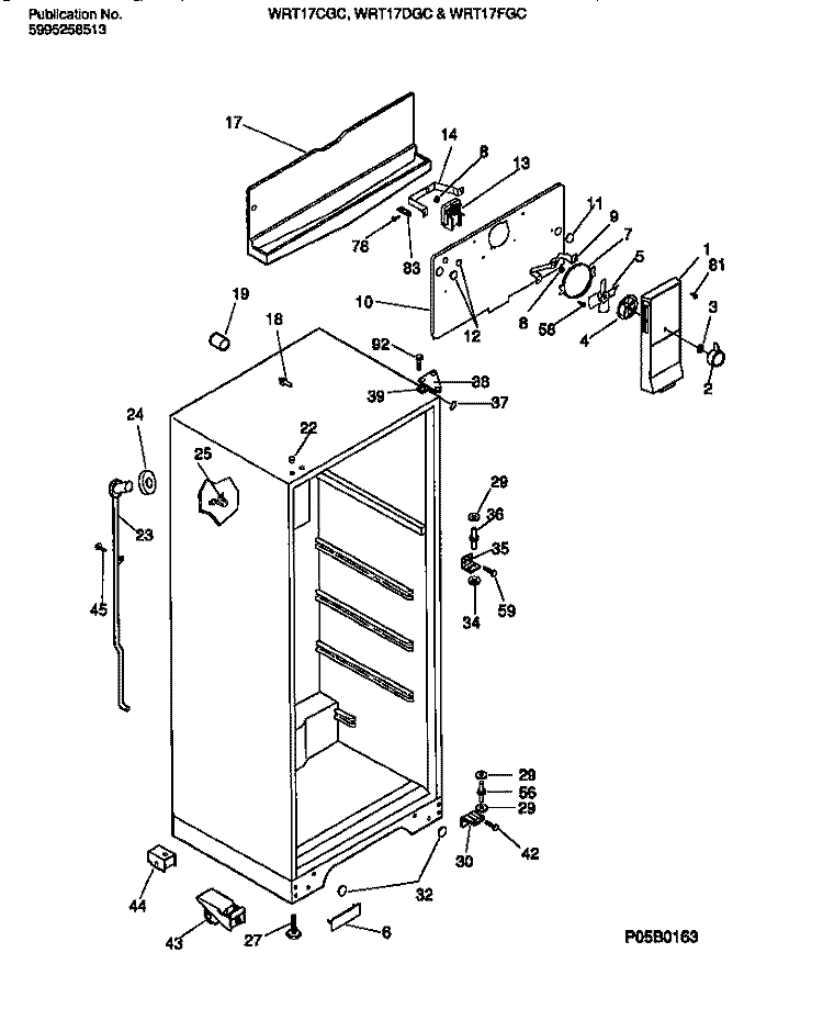 CABINET W / FAN ASSEMBLY Diagram and Parts List for WRT17CGCY0  Frigidaire Refrigerator