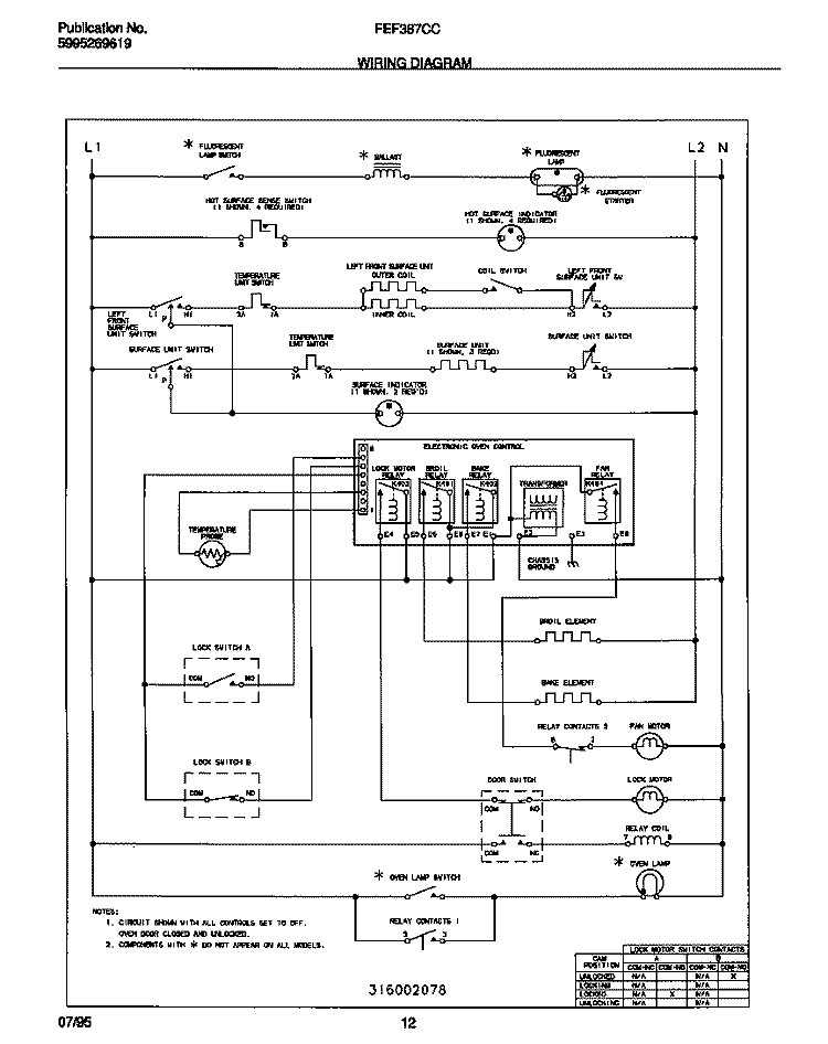 WIRING DIAGRAM Diagram and Parts List for FEF387CCTB  Frigidaire Range
