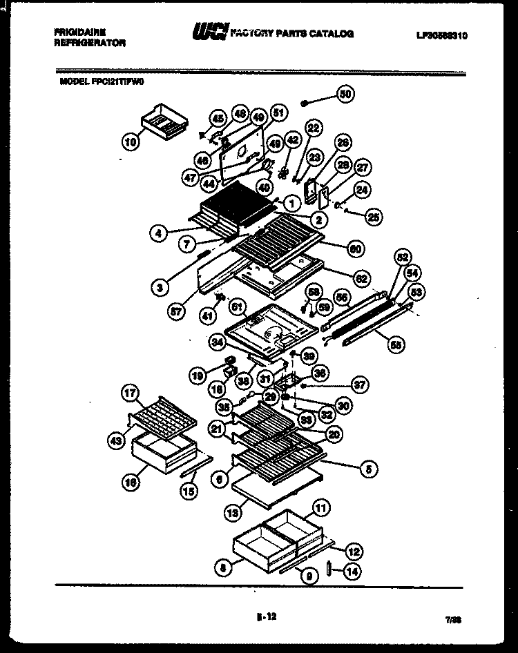 SHELVES AND SUPPORTS Diagram and Parts List for FPCI21TIFA0  Frigidaire Refrigerator