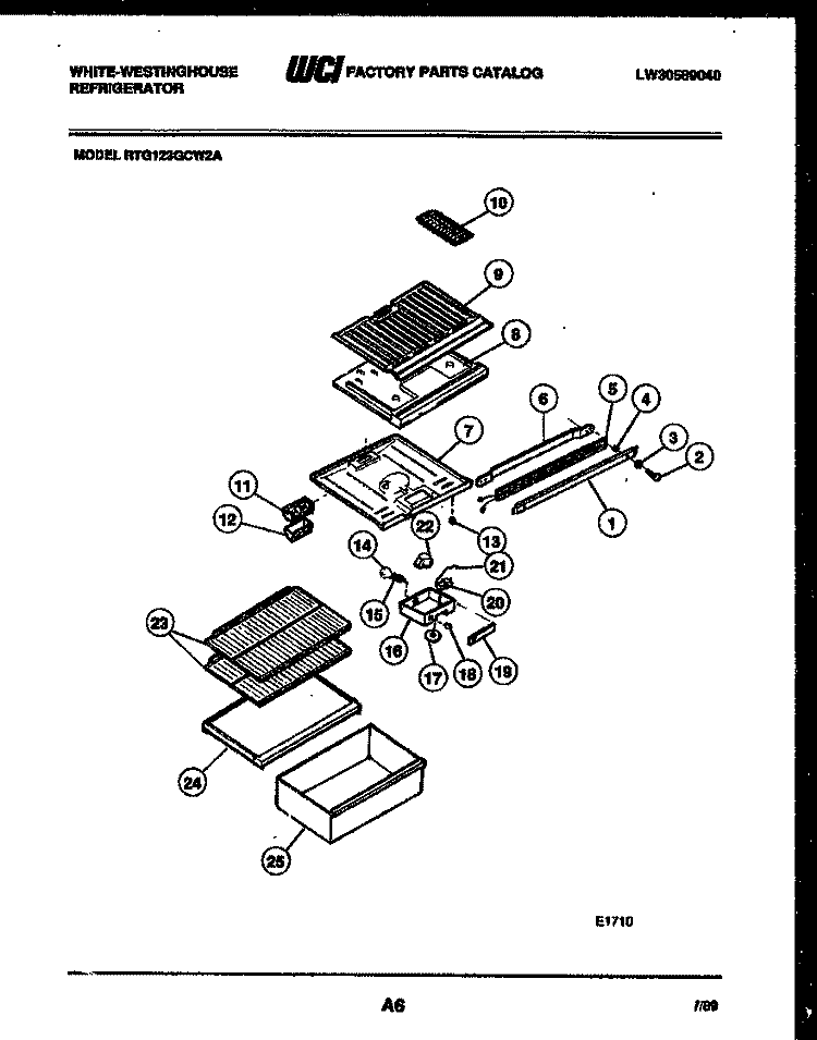 SHELVES AND SUPPORTS Diagram and Parts List for RTG123GCH2A  Frigidaire Refrigerator