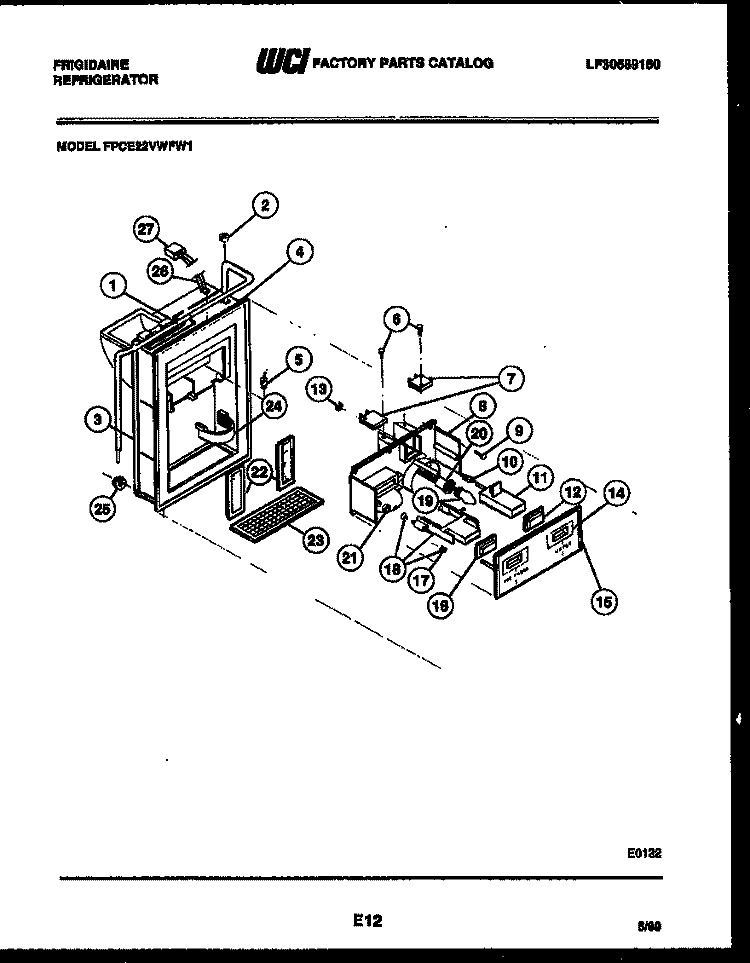 ICE DOOR, DISPENSER AND WATER TANKS Diagram and Parts List for FPCE22VWFA1  Frigidaire Refrigerator