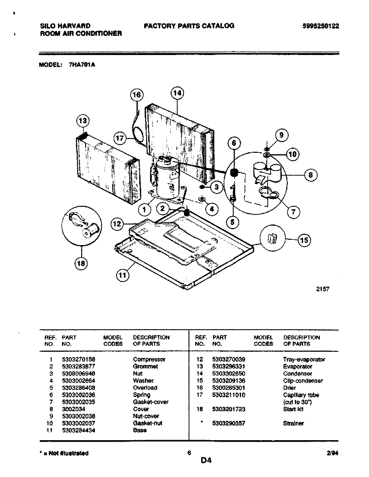 COMPRESSOR Diagram and Parts List for 7HA701A  Frigidaire Air Conditioner
