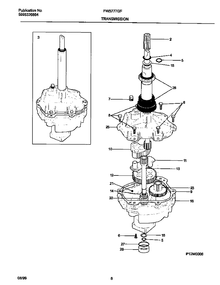 TRANSMISSION Diagram and Parts List for FWS777GFT0  Frigidaire Washer