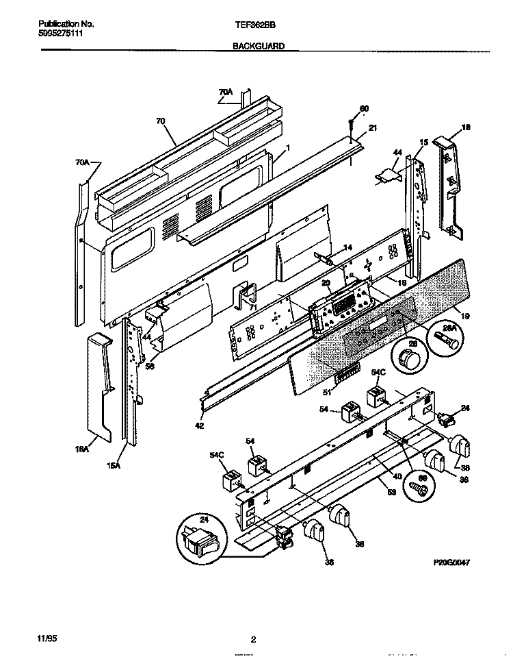 BACKGUARD Diagram and Parts List for TEF362BBBD  Tappan Range