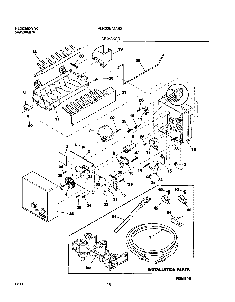 ICE MAKER Diagram and Parts List for PLRS267ZAB8  Frigidaire Refrigerator