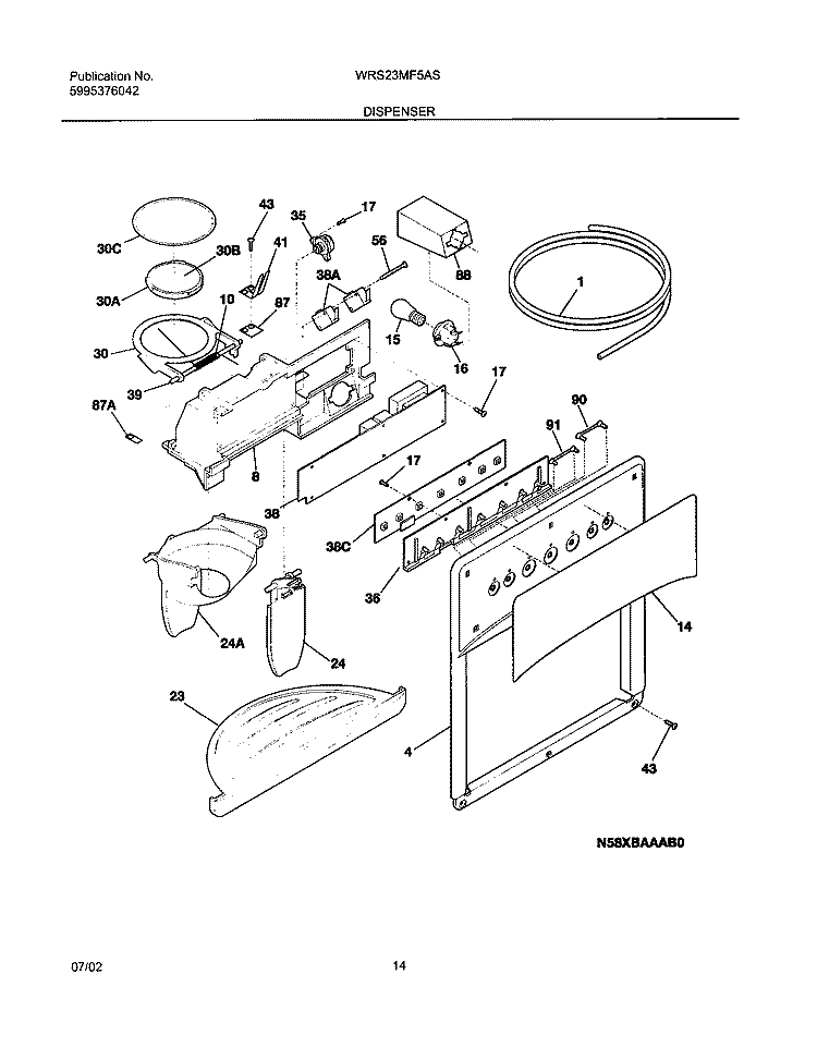 DISPENSER Diagram and Parts List for WRS23MF5AS4  Westinghouse Refrigerator