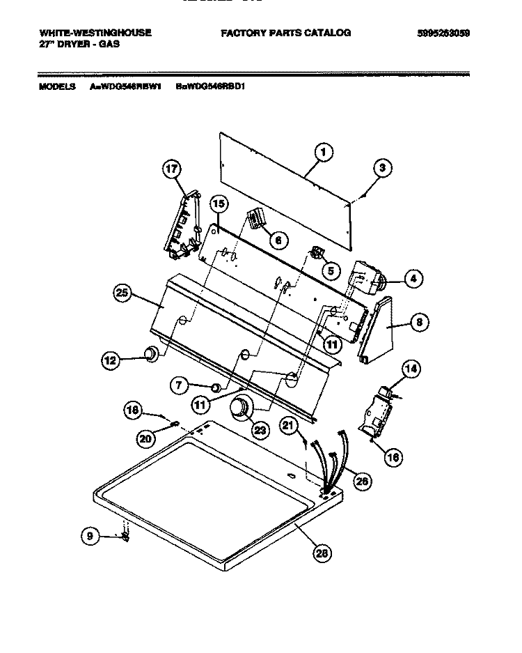 CONSOLE, CONTROLS Diagram and Parts List for WDG546RBW1  Frigidaire Dryer