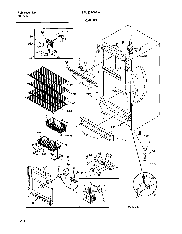 CABINET Diagram and Parts List for FFU20FC6AW0  Frigidaire Freezer