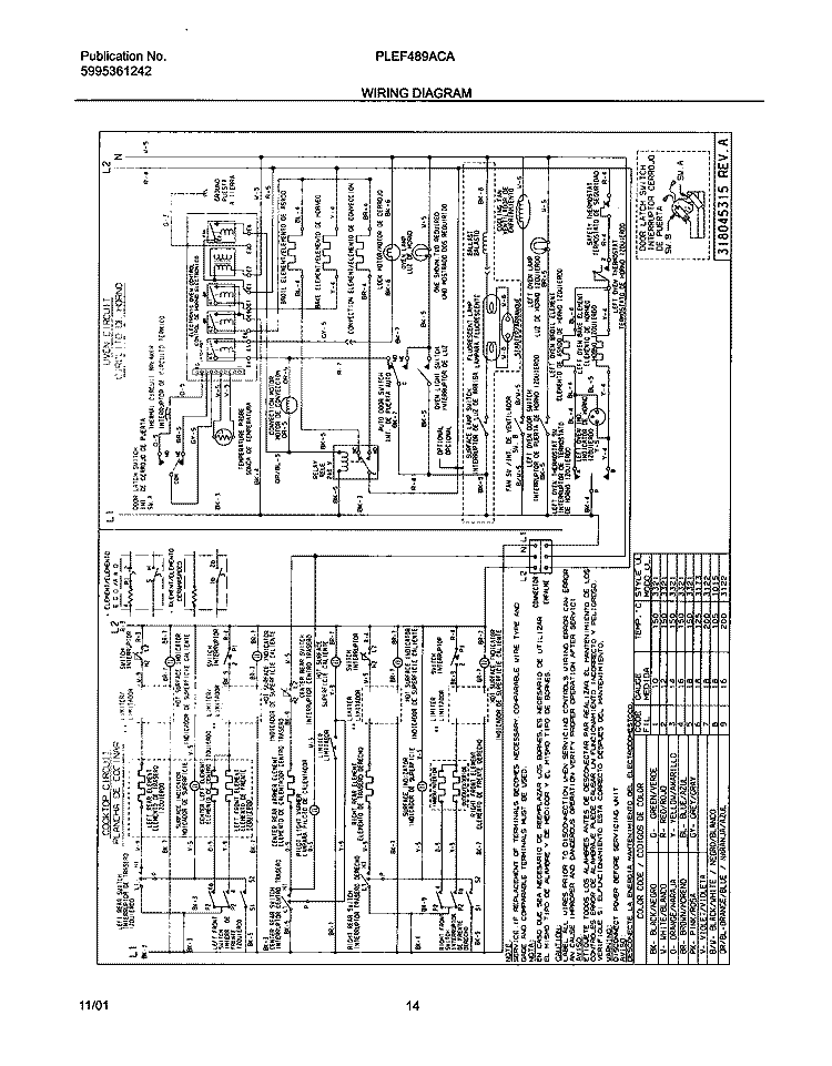 WIRING DIAGRAM Diagram and Parts List for PLEF489ACA  Frigidaire Range