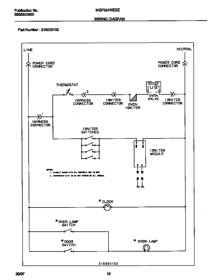 WIRING DIAGRAM Diagram and Parts List for MGF324WESE  Frigidaire Range