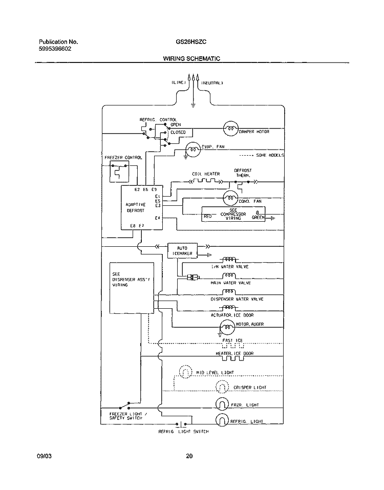 WIRING SCHEMATIC Diagram and Parts List for GS26HSZCB1  Frigidaire Refrigerator