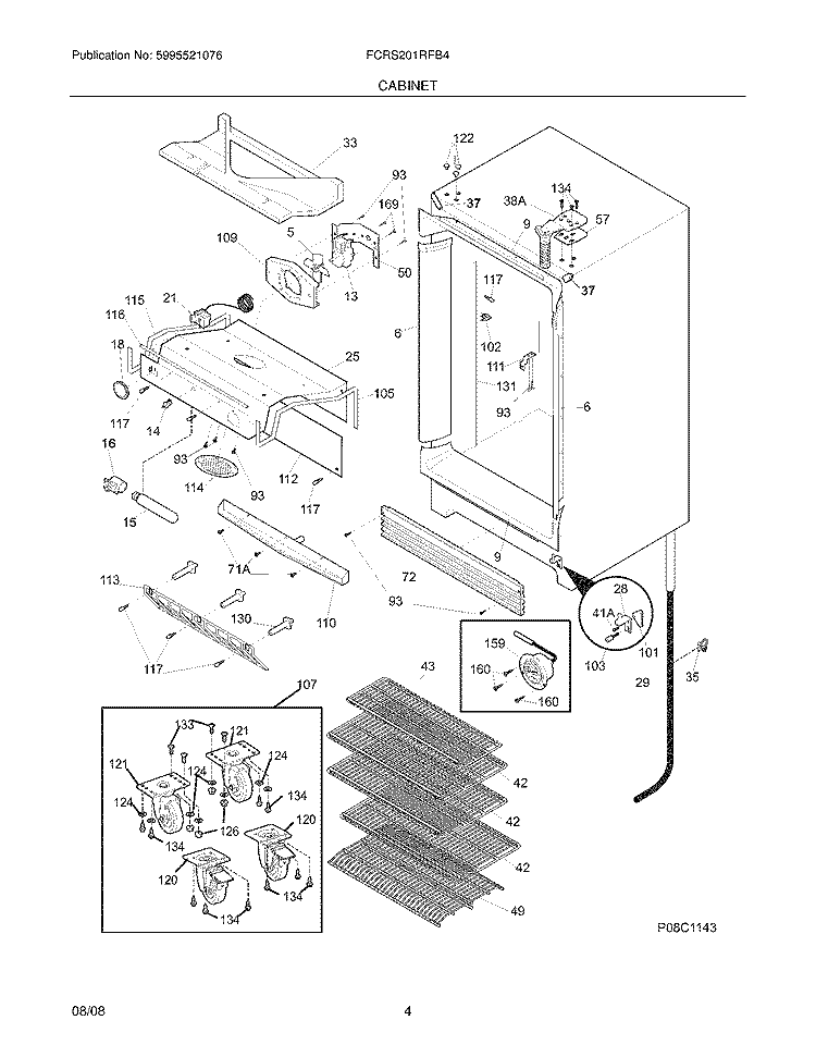 CABINET Diagram and Parts List for FCRS201RFB4  Frigidaire Refrigerator