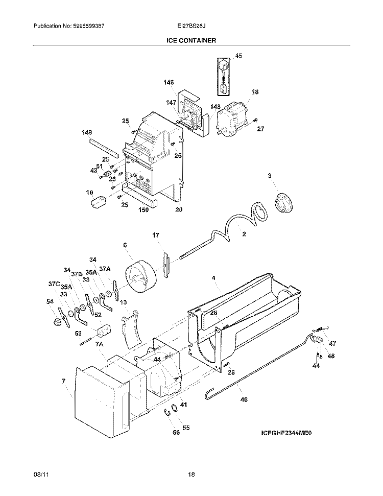 ICE CONTAINER Diagram and Parts List for EI27BS26JB4  Electrolux Refrigerator