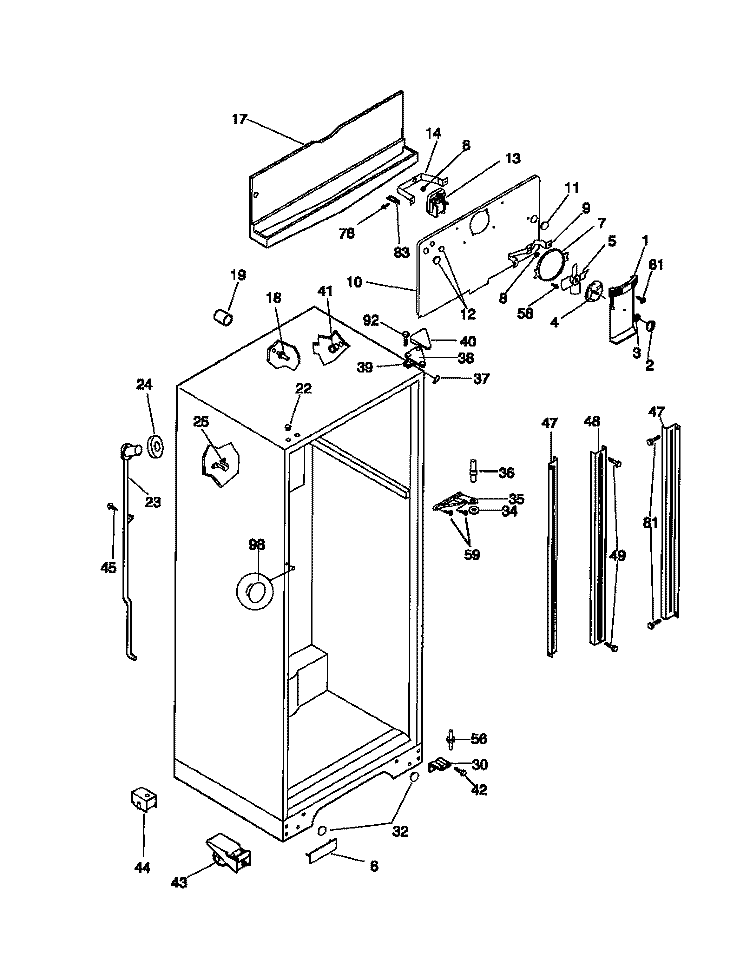CABINET Diagram and Parts List for WRT18JRCW0  Frigidaire Refrigerator