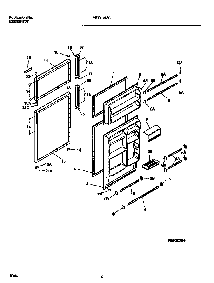 DOOR Diagram and Parts List for PRT193MCW6  Frigidaire Refrigerator
