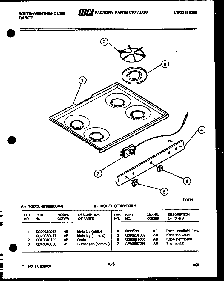 COOKTOP PARTS Diagram and Parts List for GF880KXW0  Frigidaire Range