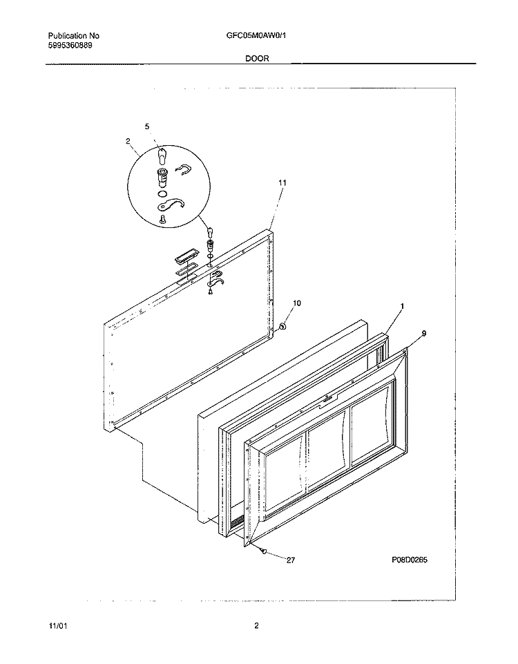 DOOR Diagram and Parts List for GFC05M0AW1  Gibson Freezer