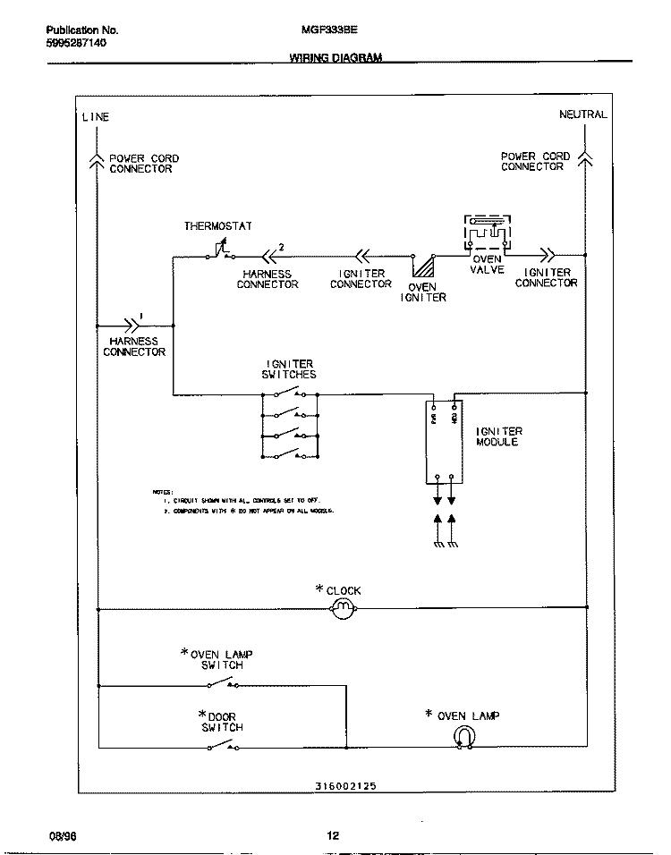 WIRING DIAGRAM Diagram and Parts List for MGF333BEDC  Frigidaire Range