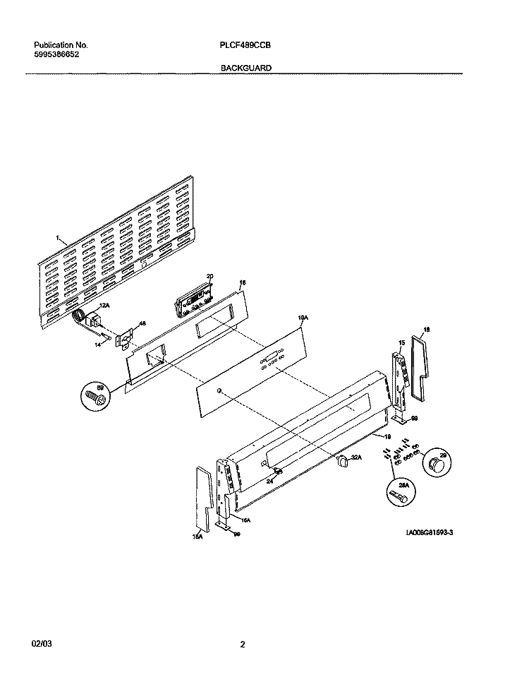 BACKGUARD Diagram and Parts List for PLCF489CCB  Frigidaire Range