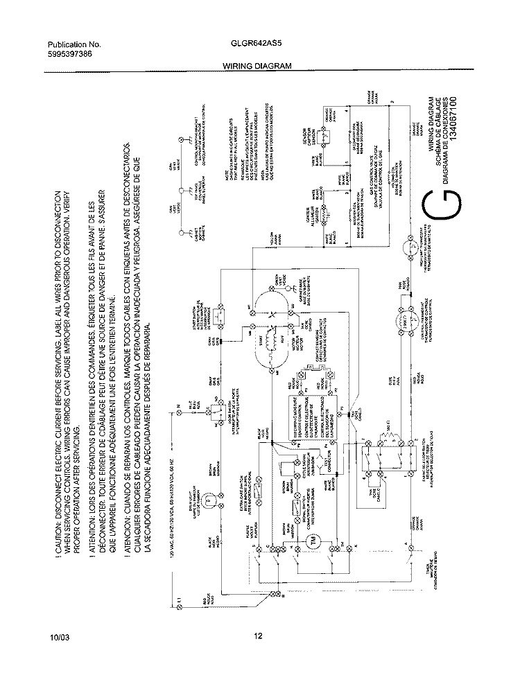 WIRING DIAGRAM Diagram and Parts List for GLGR642AS5  Frigidaire Dryer