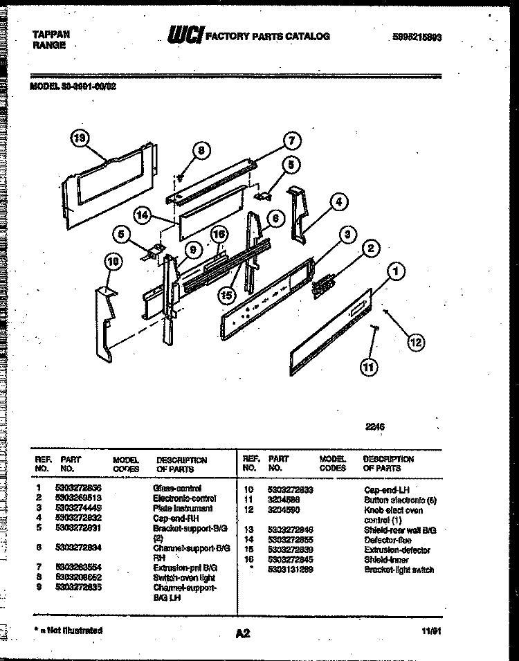 BACKGUARD Diagram and Parts List for 30-3991-00-02  Tappan Range