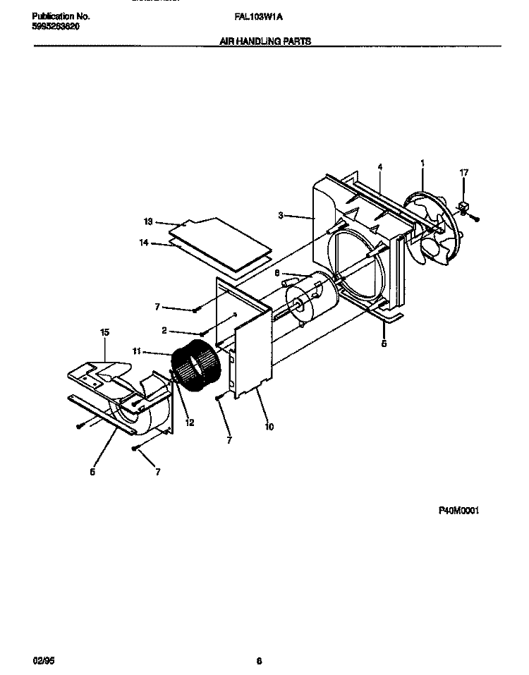AIR HANDLING PARTS Diagram and Parts List for FAL103W1A2  Frigidaire Air Conditioner
