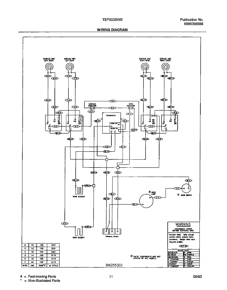 WIRING DIAGRAM Diagram and Parts List for TEF303BWB  Tappan Range