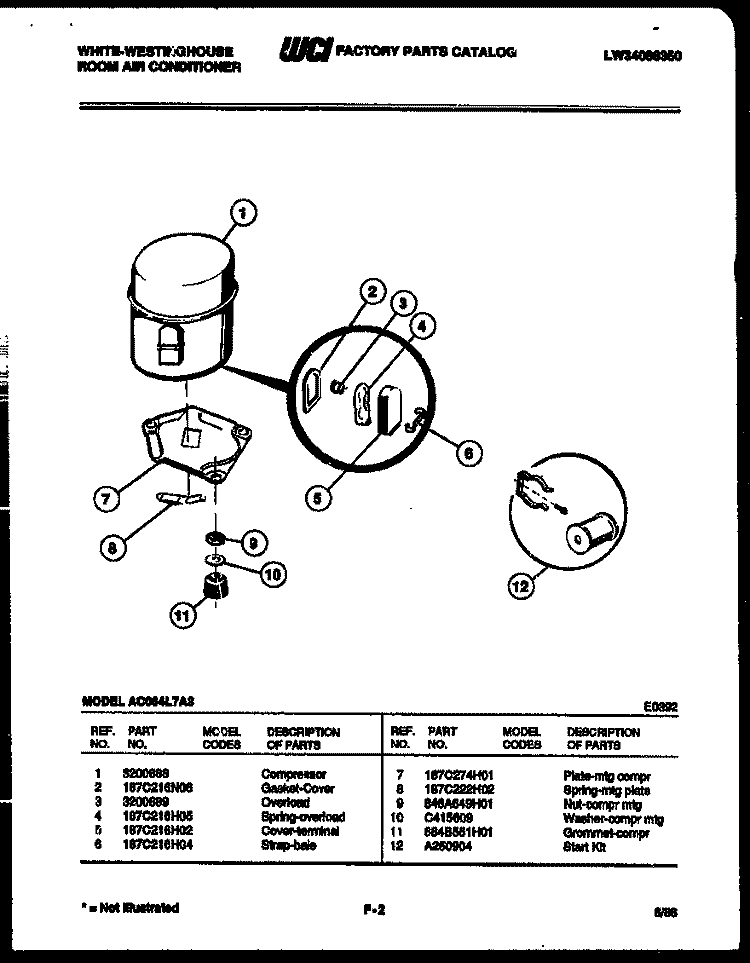 CABINET AND INSTALLATION PARTS Diagram and Parts List for AC064L7A3  Frigidaire Air Conditioner