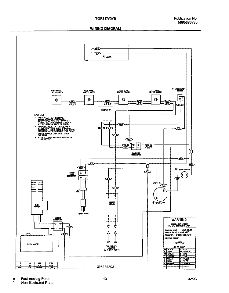 WIRING DIAGRAM Diagram and Parts List for TGF317AWB  Tappan Range