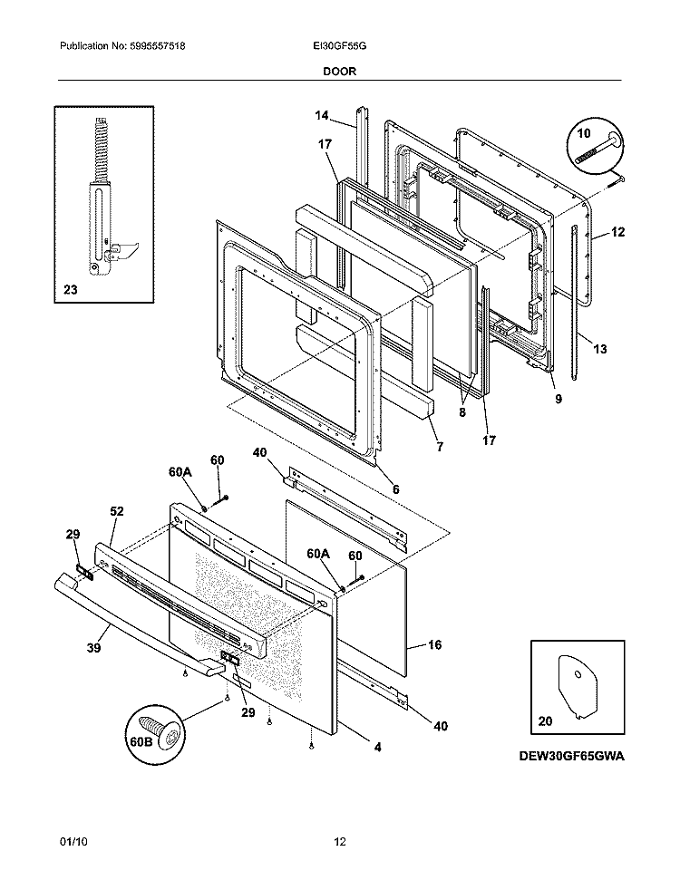 DOOR Diagram and Parts List for EI30GF55GBC  Electrolux Range
