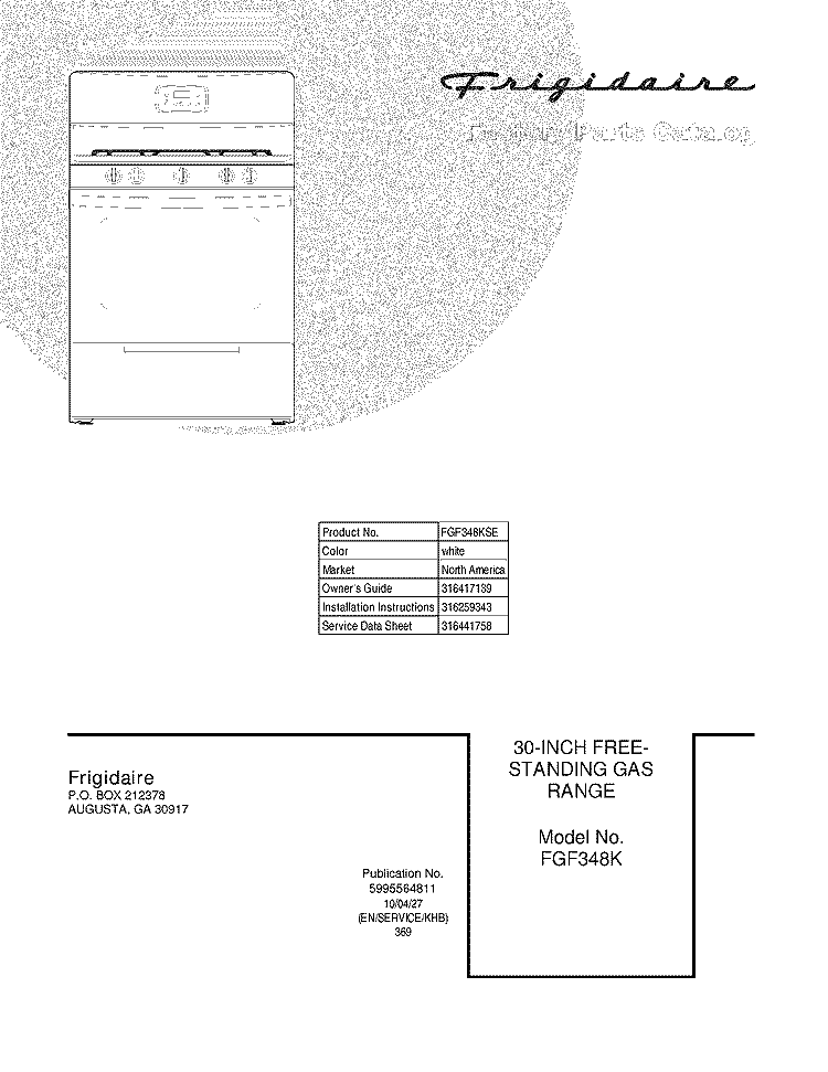 COVER Diagram and Parts List for FGF348KSE  Frigidaire Range