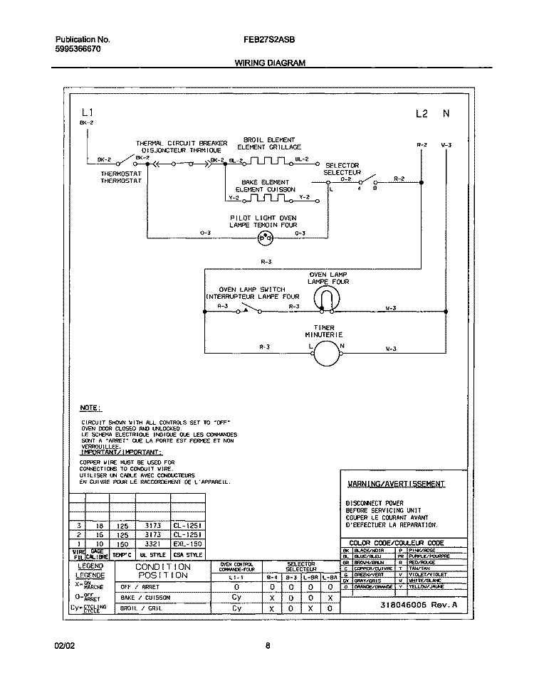 WIRING DIAGRAM Diagram and Parts List for FEB27S2ASB  Frigidaire Wall Oven