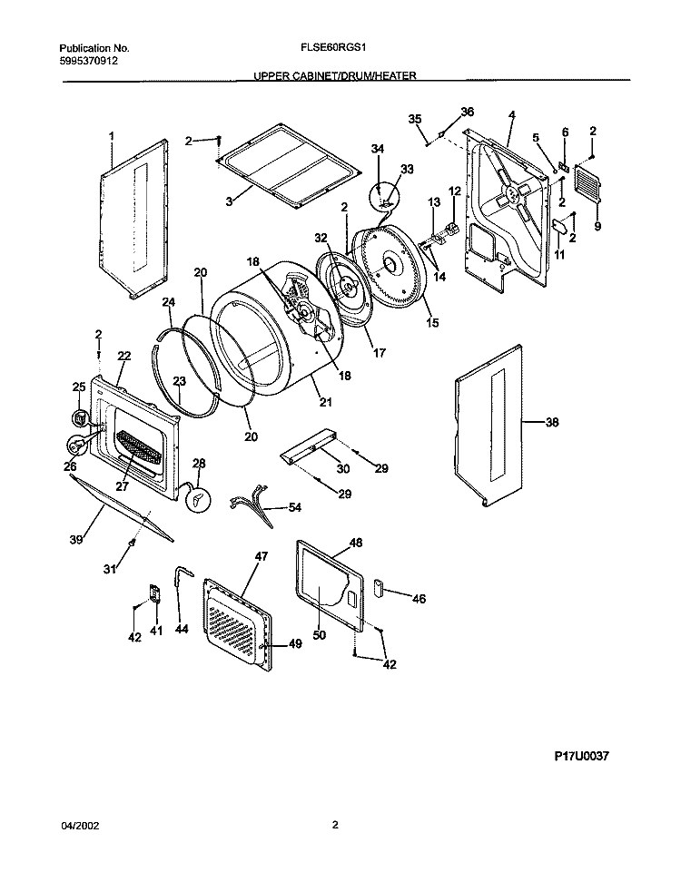 DRY CAB, DRM, HTR Diagram and Parts List for FLSE60RGS1  Frigidaire Washer Dryer Combo