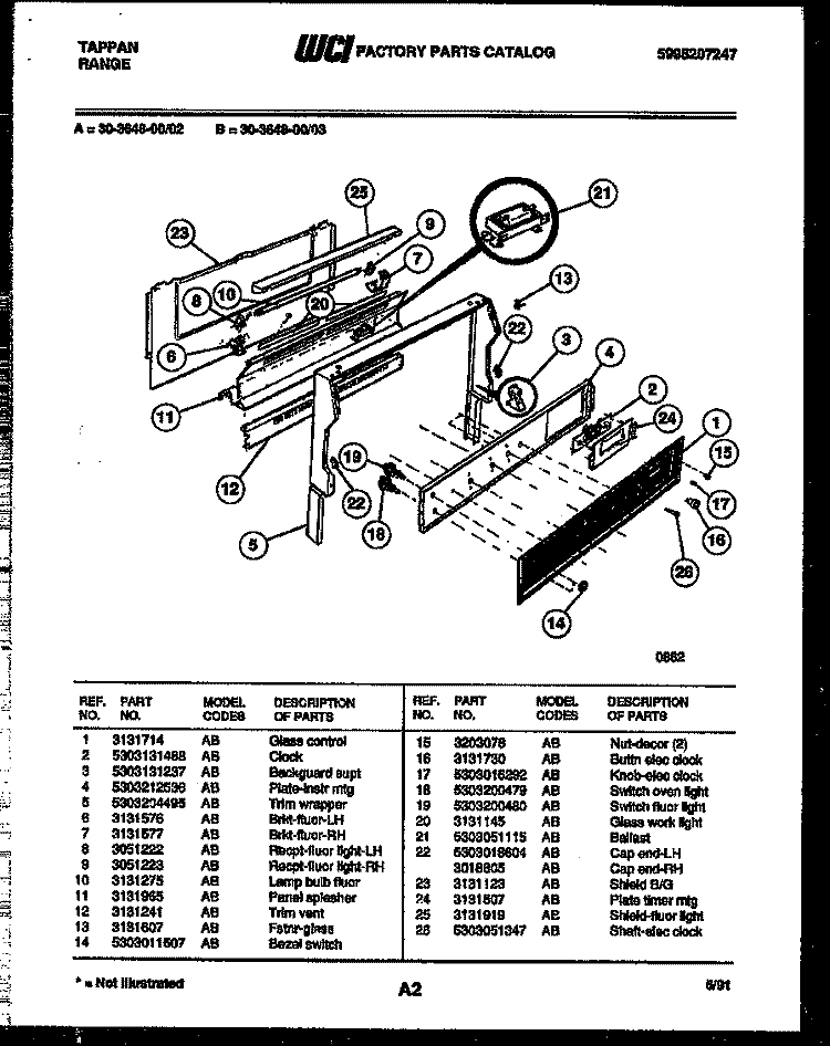 BACKGUARD Diagram and Parts List for 30-3648-23-02  Tappan Range