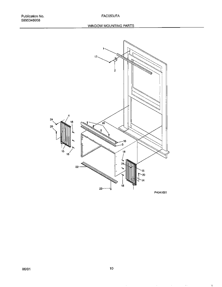 MOUNTING Diagram and Parts List for FAC053J7A4  Frigidaire Air Conditioner