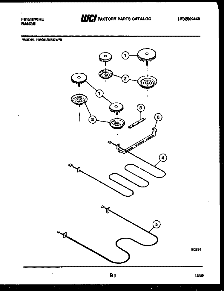 BROILER PARTS Diagram and Parts List for REGS38BKL0  Frigidaire Range
