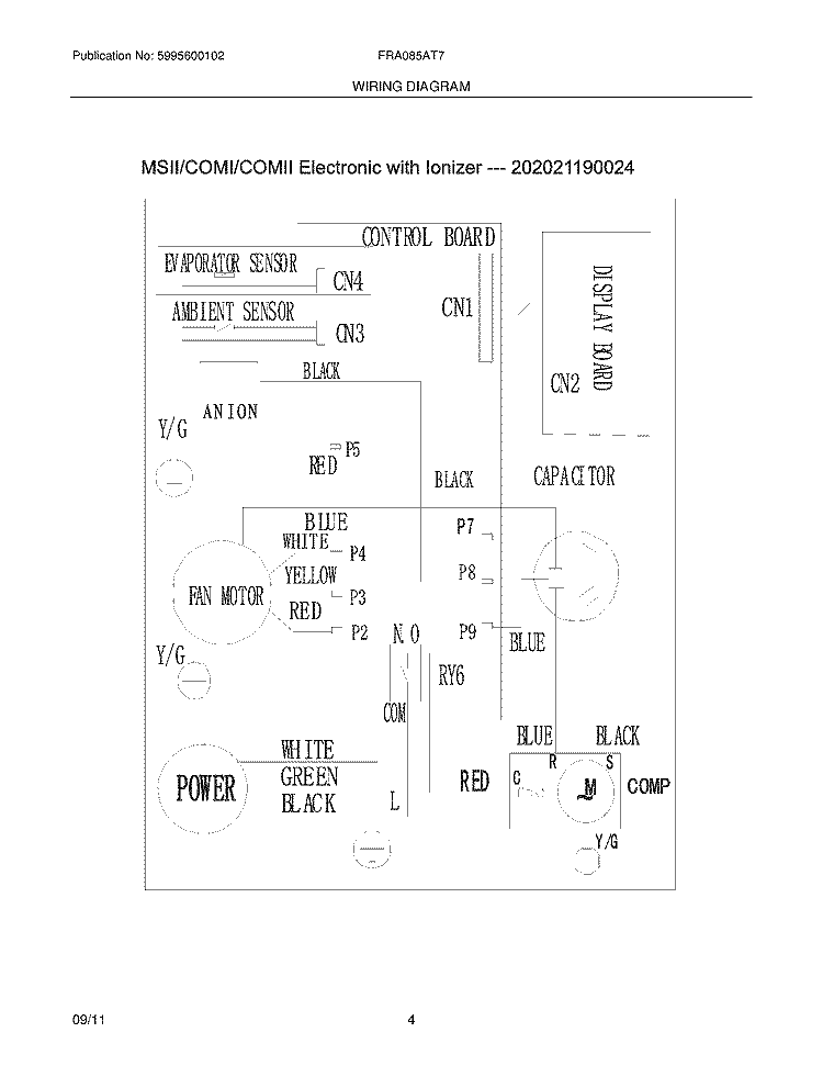 WIRING DIAGRAM Diagram and Parts List for FRA085AT711  Frigidaire Air Conditioner