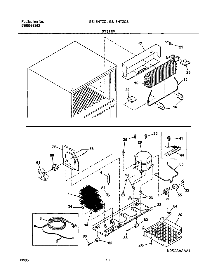 SYSTEM Diagram and Parts List for GS18HTZCSB2  Frigidaire Refrigerator