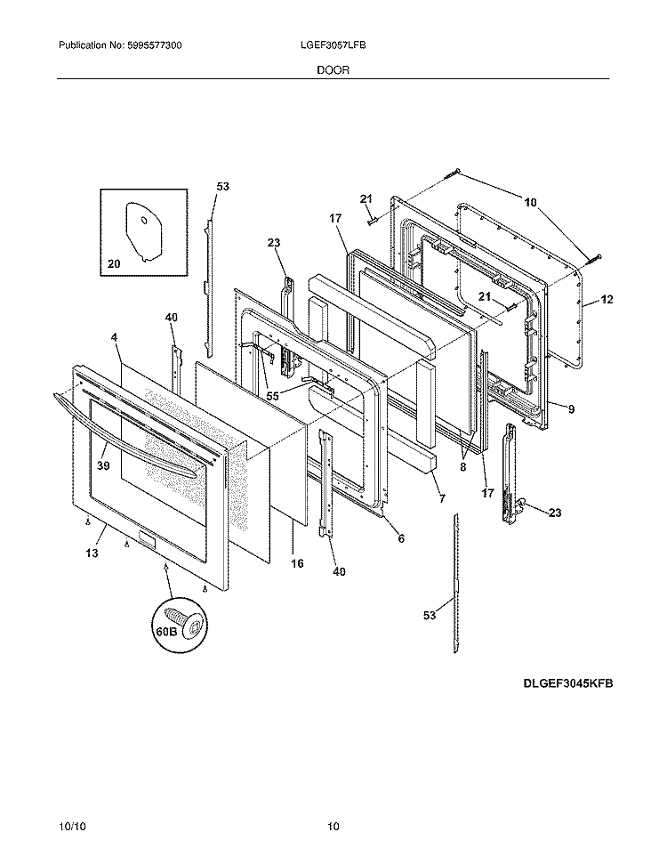DOOR Diagram and Parts List for LGEF3057LFB  Frigidaire Range
