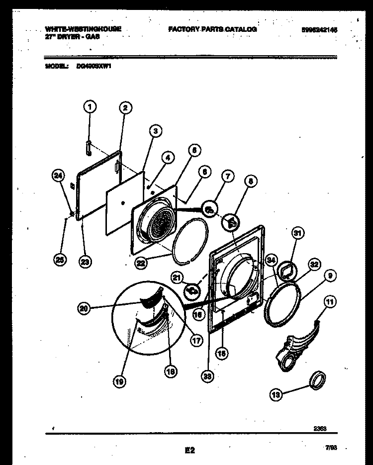 DOOR PARTS Diagram and Parts List for DG400SXW1  Frigidaire Dryer