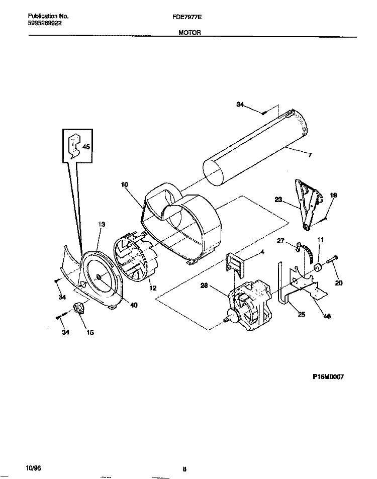 MOTOR Diagram and Parts List for FDE7977EW0  Frigidaire Dryer