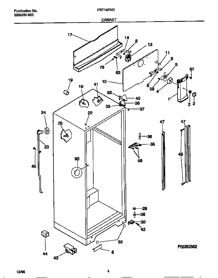 CABINET Diagram and Parts List for FRT18TNCD4  Frigidaire Refrigerator