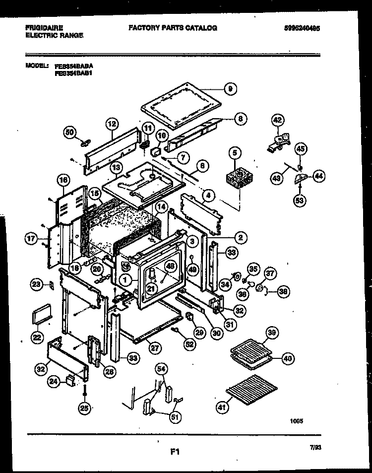 BODY PARTS Diagram and Parts List for FES354BABA  Frigidaire Range