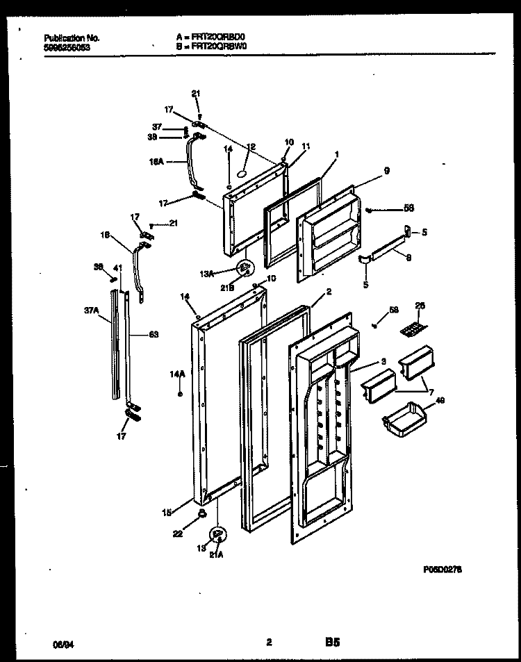 DOOR PARTS Diagram and Parts List for FRT20QRBW0  Frigidaire Refrigerator